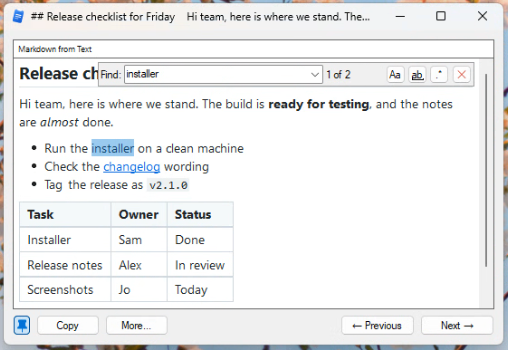 HTML and markdown search