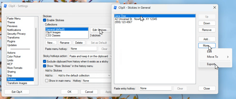 Stickies export
