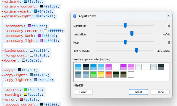 Adjust many colors at once