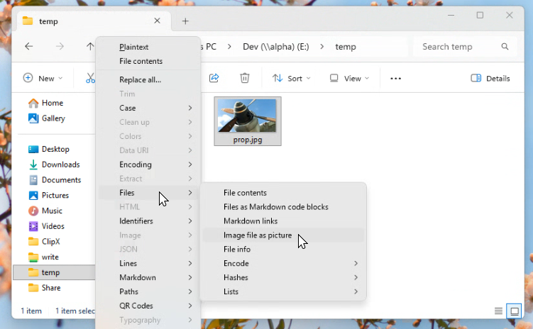 TransformFiles menu