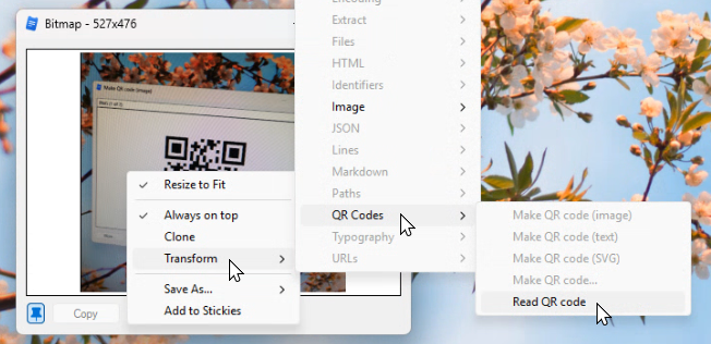 A QR code read back as text